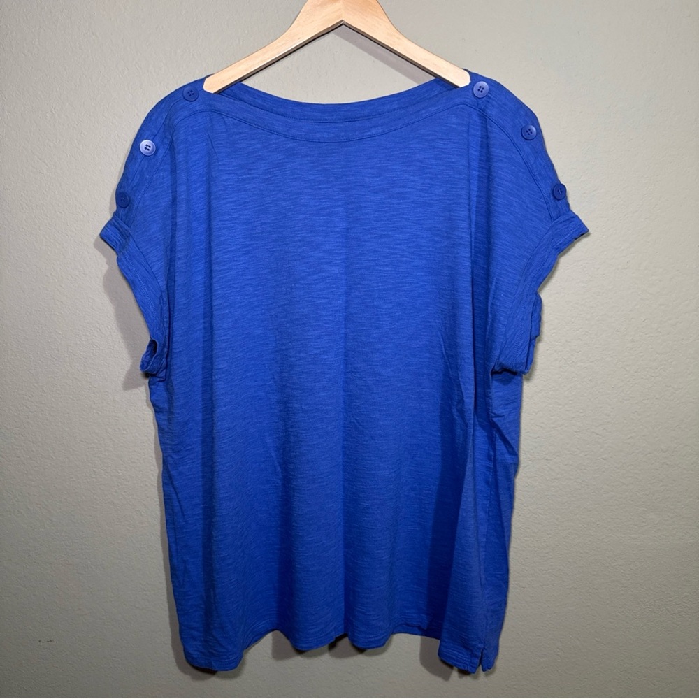 Talbots Royal Blue Short Sleeve Button-Shoulder Tee - Picture 2 of 5